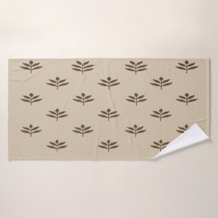 Beige and Brown Leaves Bath Towel