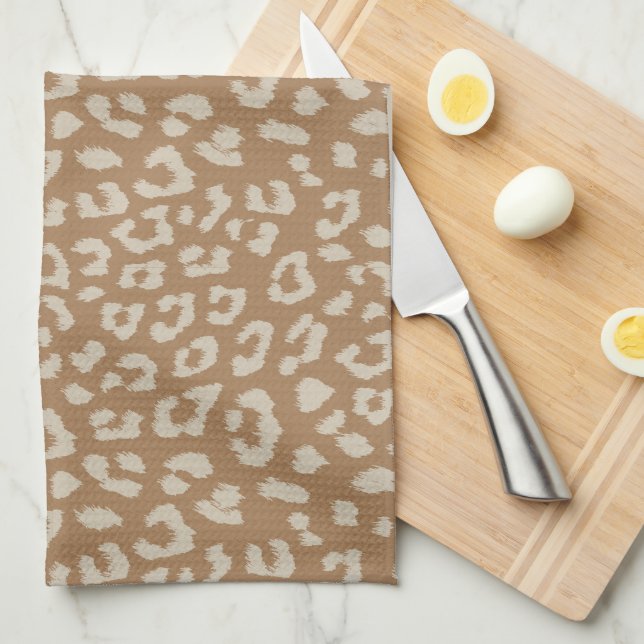 Beige and Brown Leopard Print Pattern Tea Towel (Quarter Fold)