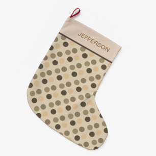 Beige and Brown Polka Dots Large Christmas Stocking