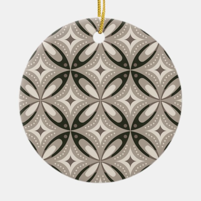 Beige and Brown Retro circular shapes Ceramic Tree Decoration (Front)