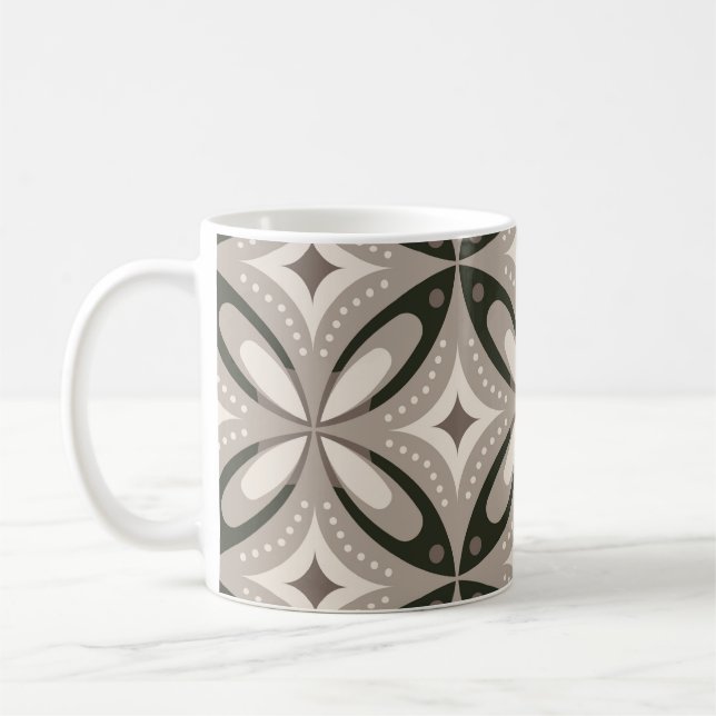 Beige and Brown Retro circular shapes Coffee Mug (Left)
