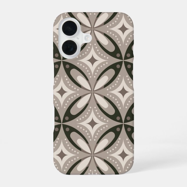 Beige and Brown Retro circular shapes iPhone 16 Case (Back)