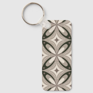Beige and Brown Retro circular shapes Key Ring