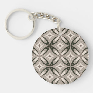 Beige and Brown Retro circular shapes Key Ring