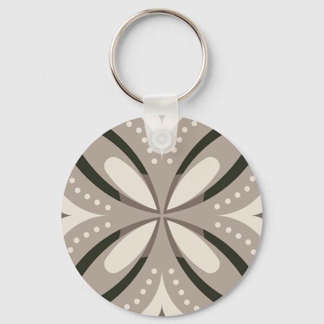 Beige and Brown Retro circular shapes Key Ring (Front)