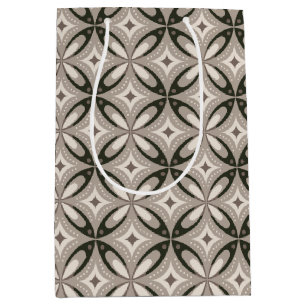 Beige and Brown Retro circular shapes Medium Gift Bag
