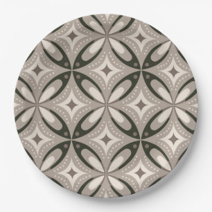 Beige and Brown Retro circular shapes Paper Plate