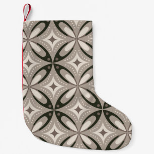 Beige and Brown Retro circular shapes Small Christmas Stocking