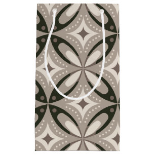 Beige and Brown Retro circular shapes Small Gift Bag