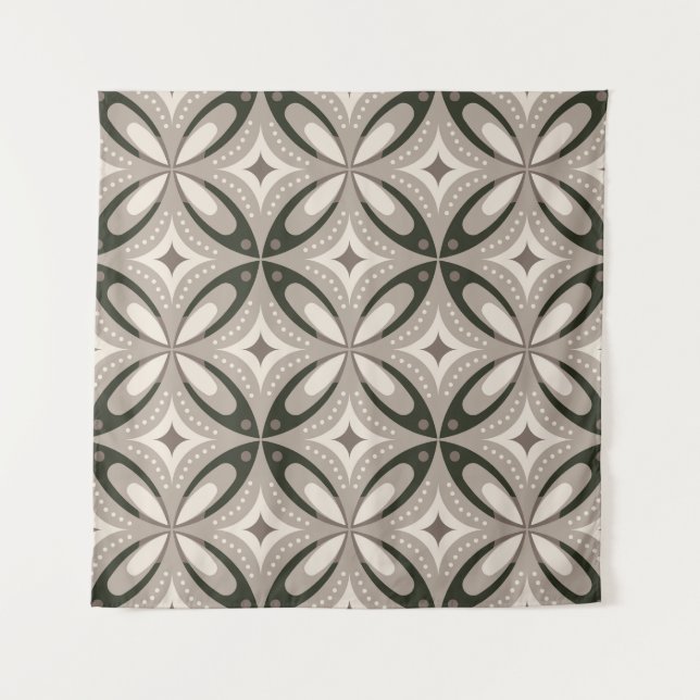 Beige and Brown Retro circular shapes Tapestry (Front)