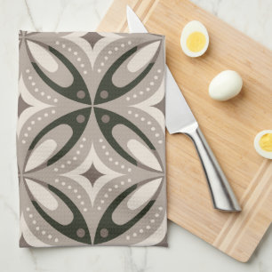 Beige and Brown Retro circular shapes Tea Towel