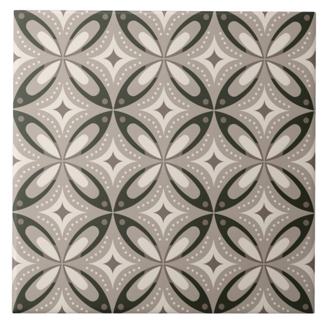 Beige and Brown Retro circular shapes Tile (Front)