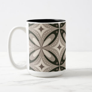 Beige and Brown Retro circular shapes Two-Tone Coffee Mug