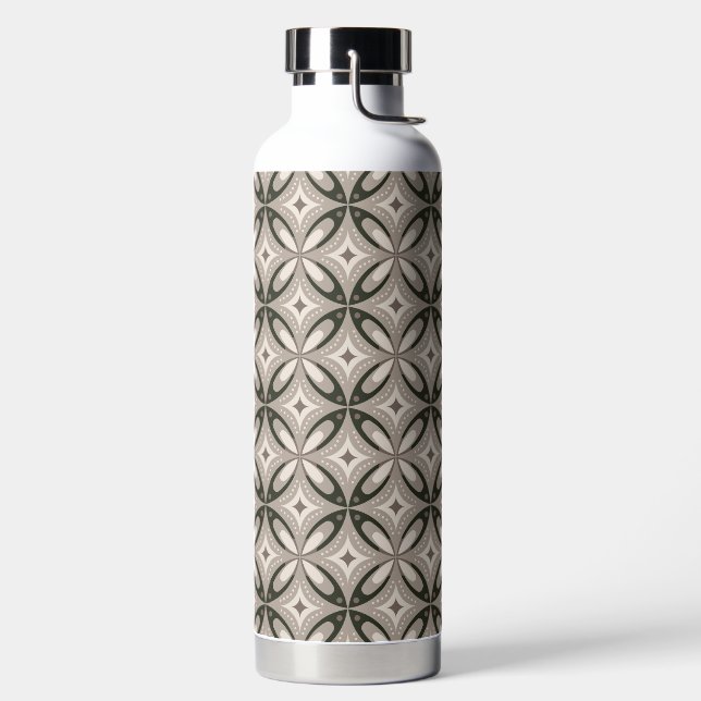 Beige and Brown Retro circular shapes Water Bottle (Left)