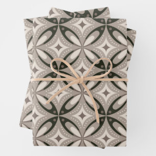 Beige and Brown Retro circular shapes Wrapping Paper Sheet