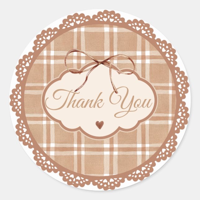 Beige and Brown Retro Thank You Circle Sticker (Front)