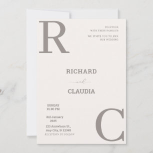 Beige and Brown Simple Minimalist Wedding  Invitation