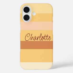 Beige and brown stripes personalised name iPhone 16 case