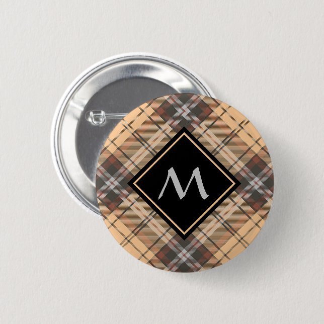 Beige and Brown Tartan 6 Cm Round Badge (Front & Back)