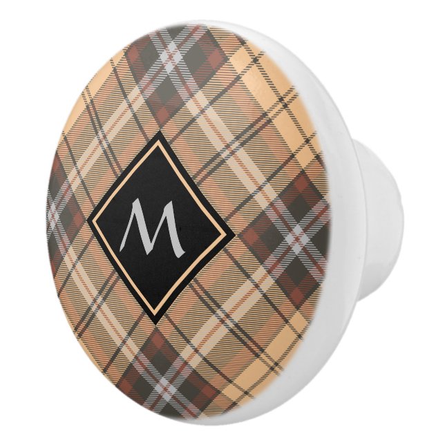 Beige and Brown Tartan Ceramic Knob (Right)