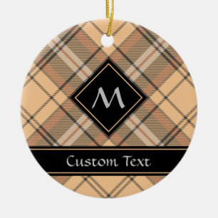 Beige and Brown Tartan Ceramic Tree Decoration