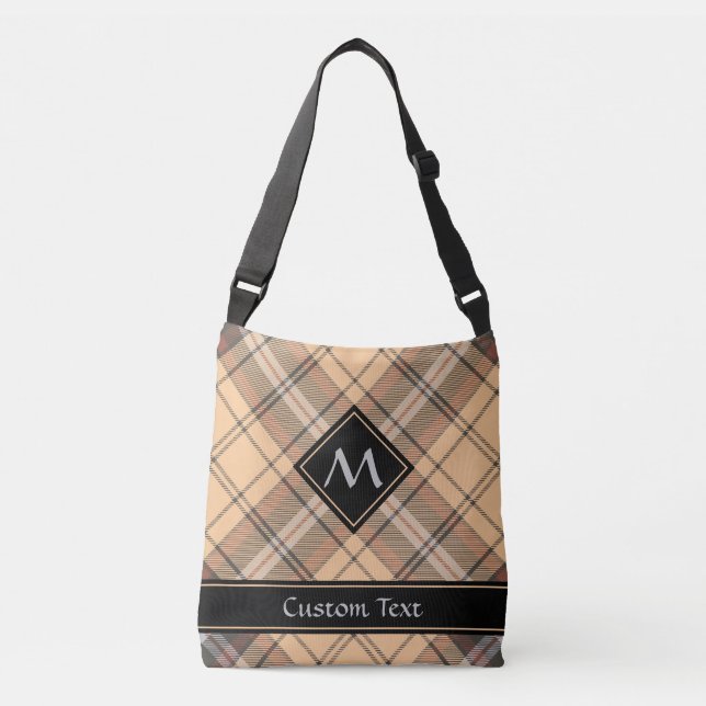 Beige and Brown Tartan Crossbody Bag (Front)