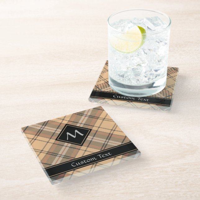 Beige and Brown Tartan Glass Coaster (Angled)