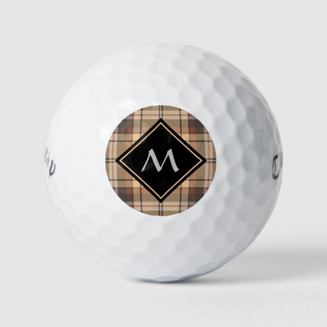 Beige and Brown Tartan Golf Balls (Front)