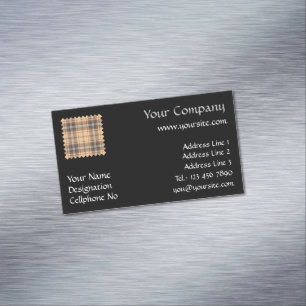 Beige and Brown Tartan Magnetic Business Card
