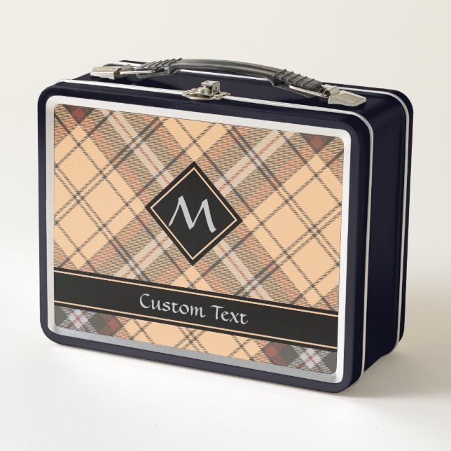 Beige and Brown Tartan Metal Lunch Box (Front)