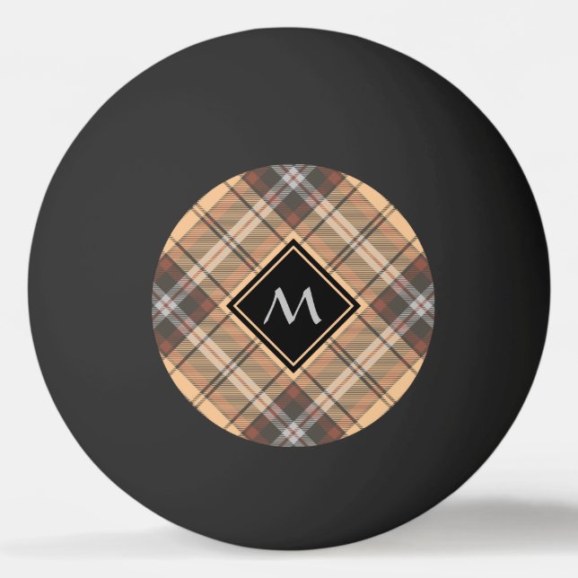 Beige and Brown Tartan Ping Pong Ball (Front)