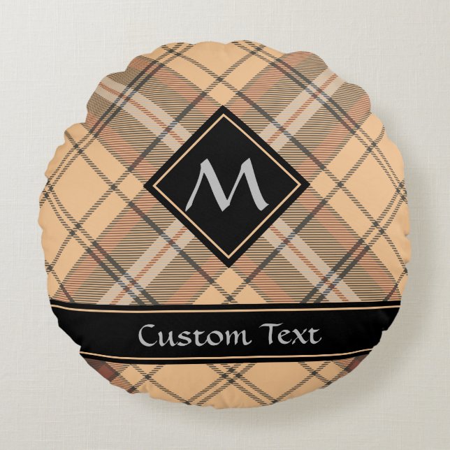 Beige and Brown Tartan Round Cushion (Front)