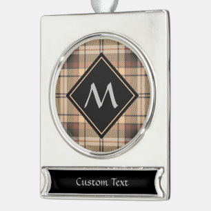 Beige and Brown Tartan Silver Plated Banner Ornament