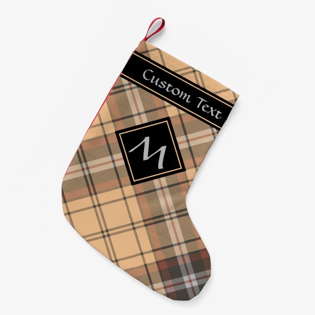 Beige and Brown Tartan Small Christmas Stocking (Front (Hanging))