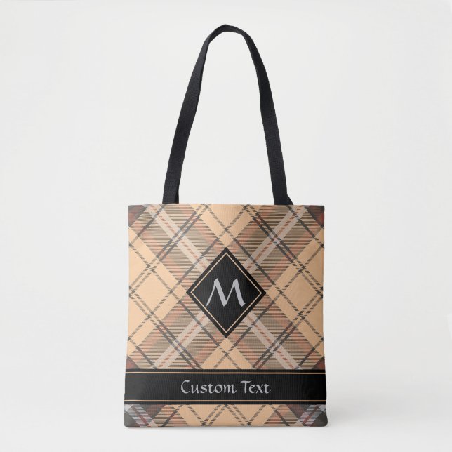 Beige and Brown Tartan Tote Bag (Front)