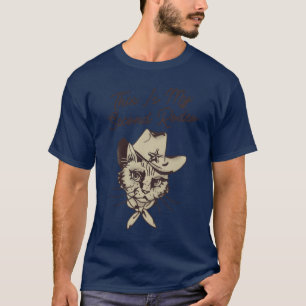 Beige and Brown Vintage 90s rodeo lover Cat Cowboy T-Shirt