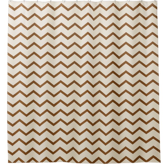 Beige and Brown Zigzag Pattern Shower Curtain (Front)