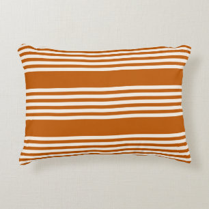 Beige and burnt orange five stripe pattern decorative cushion