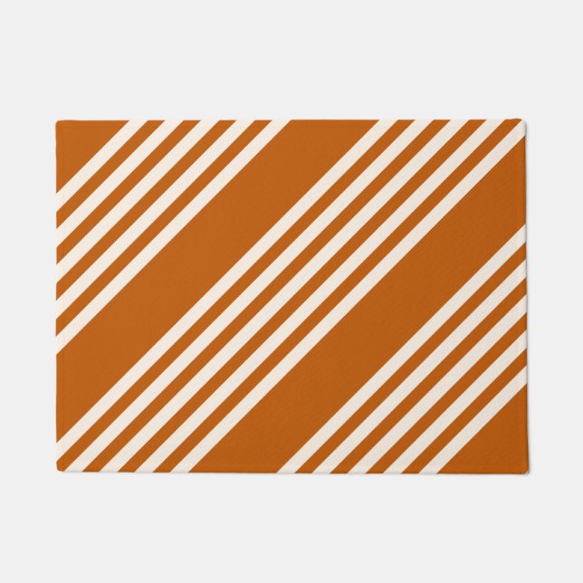 Beige and burnt orange five stripe pattern doormat (Front)