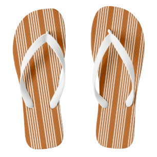 Beige and burnt orange five stripe pattern flip flops