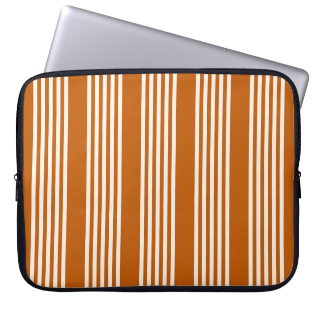 Beige and burnt orange five stripe pattern laptop sleeve (Front)