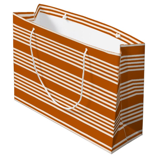Beige and burnt orange five stripe pattern large gift bag (Back Angled)