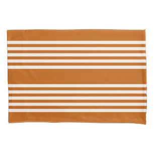 Beige and burnt orange five stripe pattern pillowcase