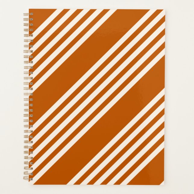 beige and burnt orange five stripe pattern planner (Front)