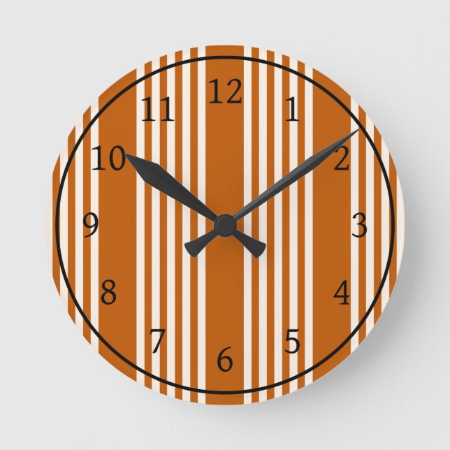 Beige and burnt orange five stripe pattern round clock (Front)