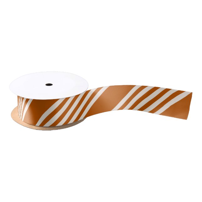 Beige and burnt orange five stripe pattern satin ribbon (Spool)