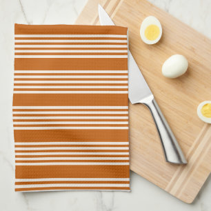 Beige and burnt orange five stripe pattern tea towel