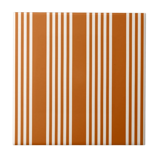 Beige and burnt orange five stripe pattern tile (Front)
