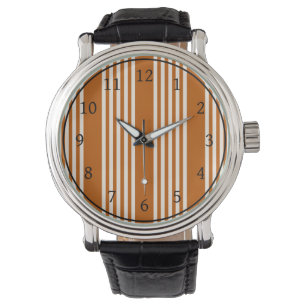 Beige and burnt orange five stripe pattern watch