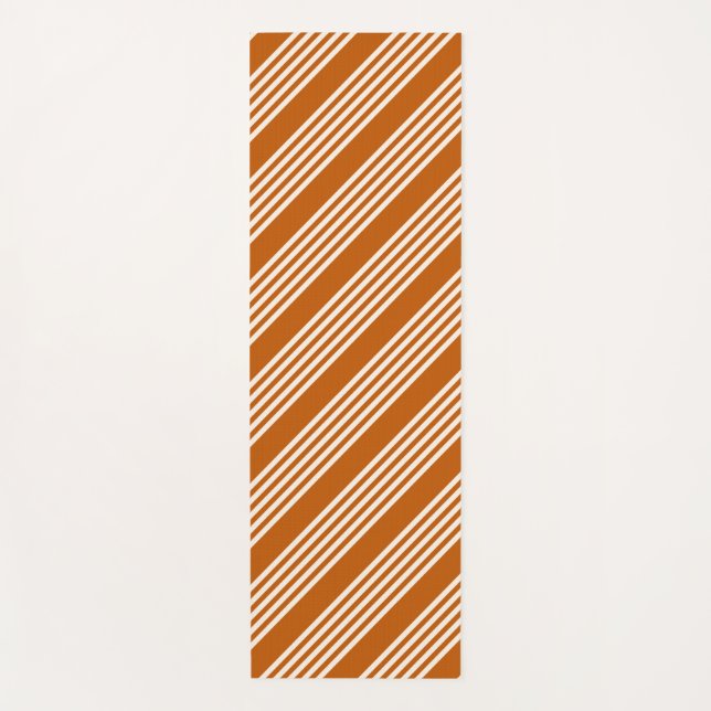 Beige and burnt orange five stripe pattern yoga mat (Front)